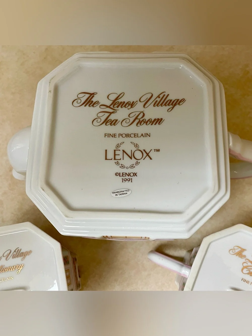 Lenox Village Tea Room 3 Pc Set  Teapot, Creamer, Sugar w/ Spoon  Vintage 1991